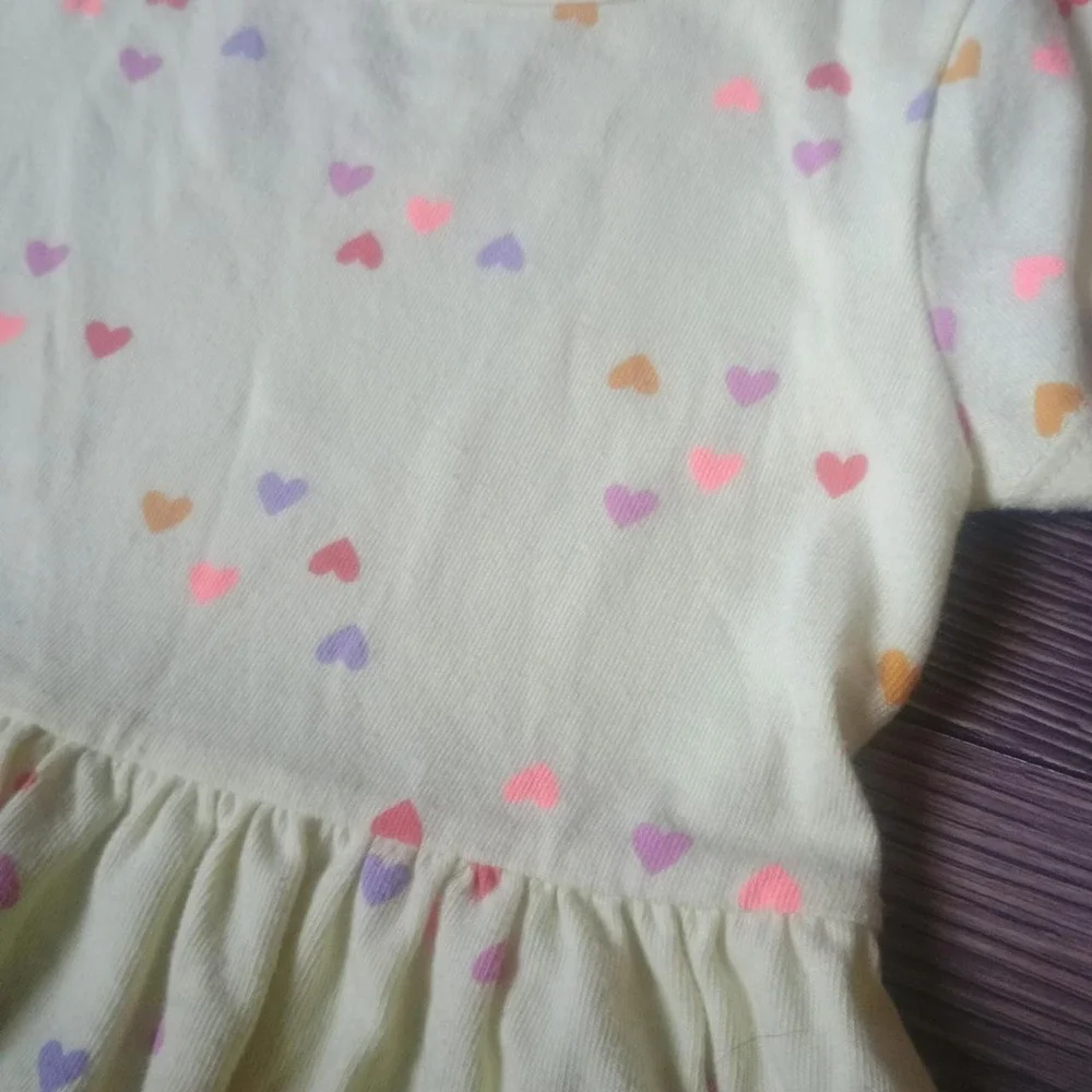 Cat & Jack Toddler Girls Yellow Heart Print Short Sleeve Jersey Dress 2T